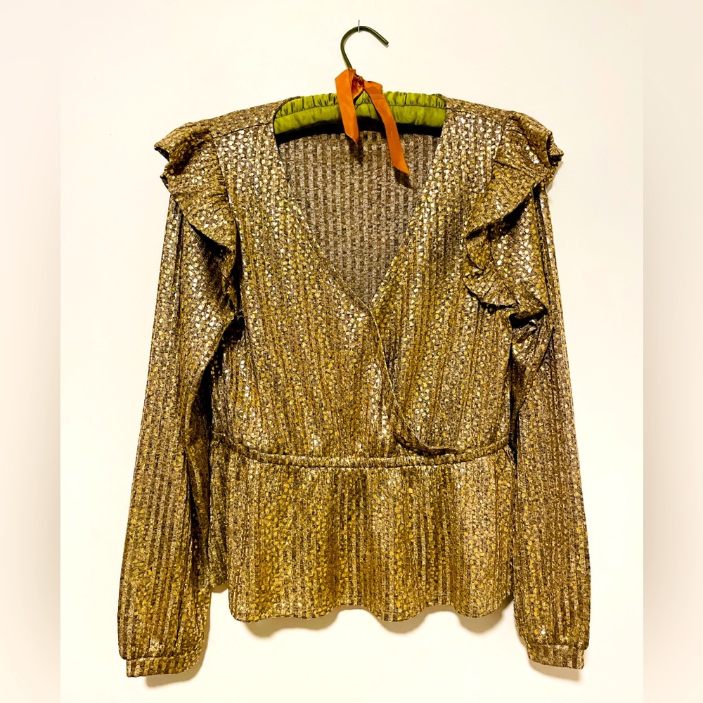 Glamorous Gold Metallic Skirt-Waisted Blouse Size M